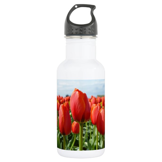 Red spring tulips garden water bottle (Front)