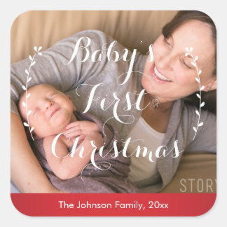 Red Square Baby's First Christmas Photo Stickers