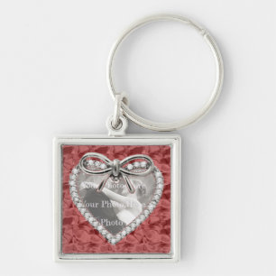 Red Square Diamond Heart Frame Keychain