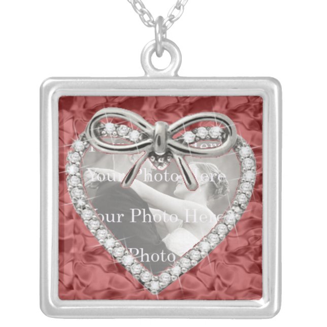 Red Square Diamond Heart Frame Necklace (Front)