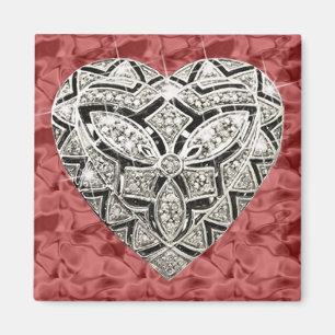 Red Square Elegant Designer Heart Magnet