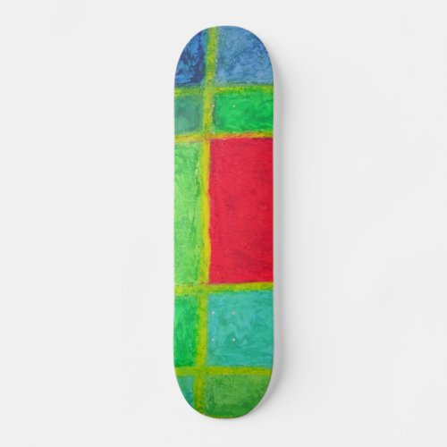Red Square Extreme Abstract Grid Skateboard