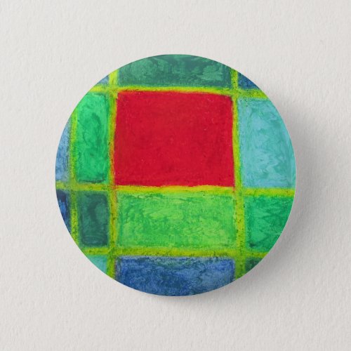 Red Square in a blue green abstract grid Button
