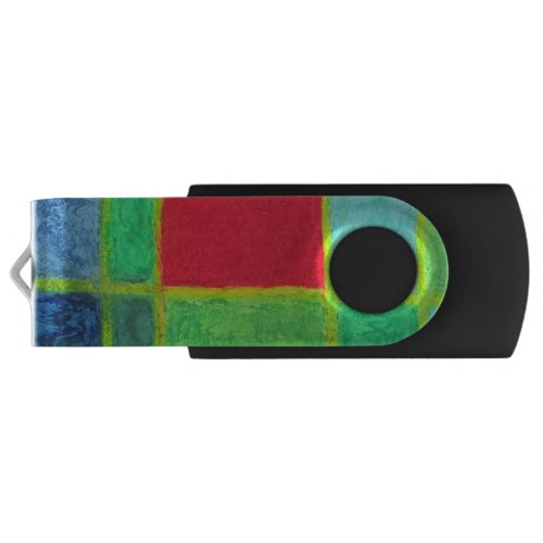 Red Square in a blue green abstract grid Flash Drive