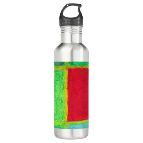 Red Square in a blue green abstract grid Stainless Steel Water Bottle