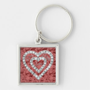Red Square Live Laugh Love Diamond Heart Keychain