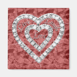 Red Square Live Laugh Love Diamond Heart Magnet
