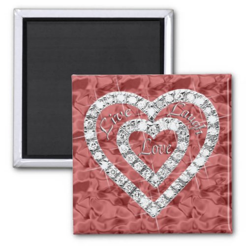 Red Square Live Laugh Love Diamond Heart Magnet