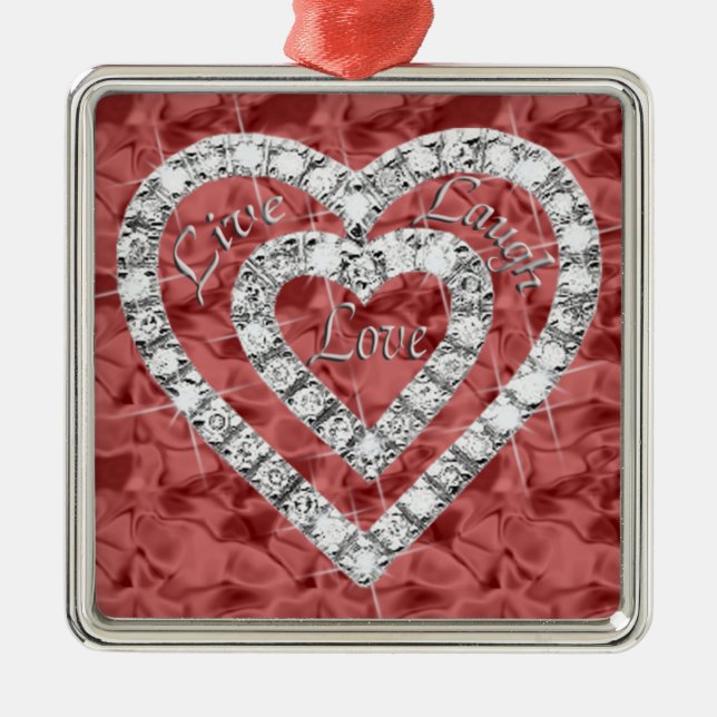 Red Square Live Laugh Love Diamond Heart Ornament (Front)