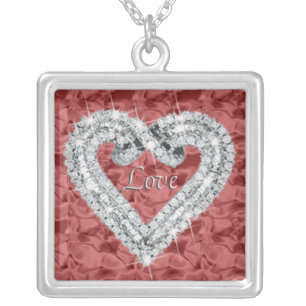 Red Square Love Diamond Heart Necklace