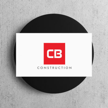 Red Square Monogram Construction  Electrical Business Card by 1201am at Zazzle
