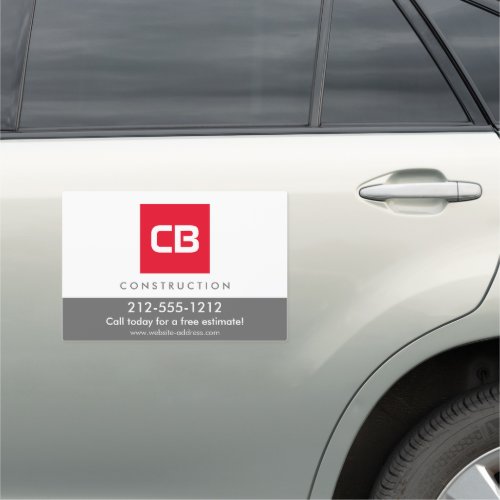 Red Square Monogram Construction Electrical Car Magnet