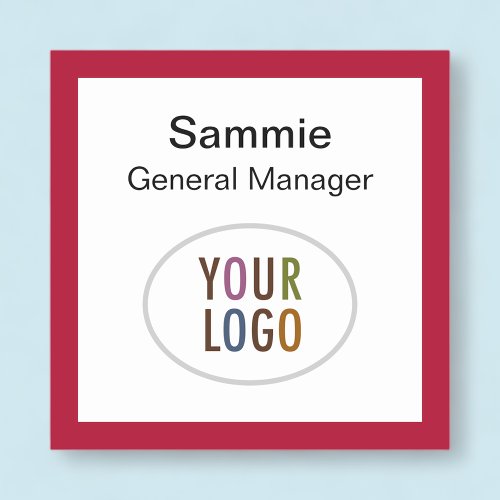 Red Square Nametag Company Logo Pin or Magnetic Name Tag