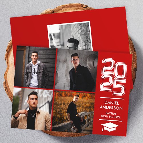 Red Square Photo Modern Varsity Grad Announcement