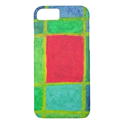 Red Square with green blue grid phone case