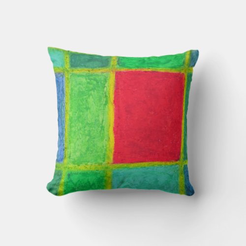 Red Square within a  green blue grid abstract Throw Pillow