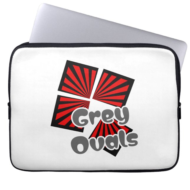 Red Squares with Beams and Gray Ovals Text Laptop Sleeve (Front)