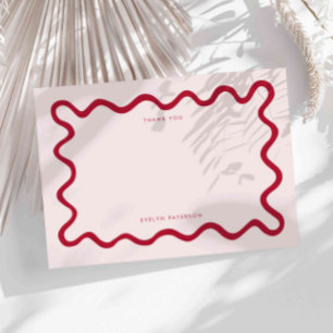 Red Squiggly Wavy Line Thank You Note Card