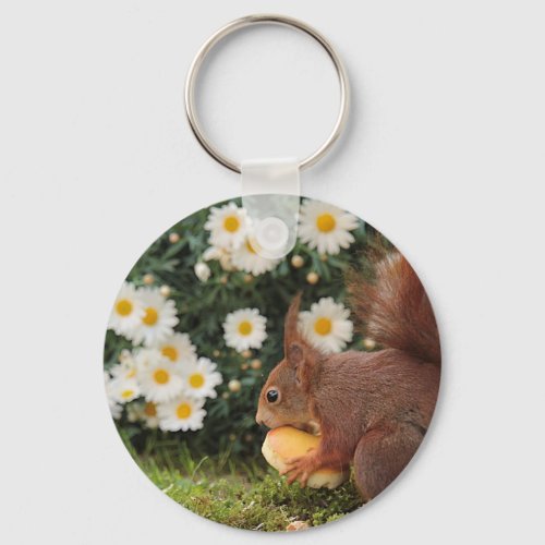 Red Squirrel and Daisies Keychain