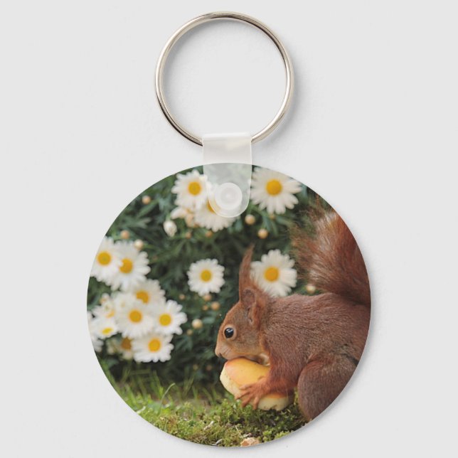 Red Squirrel and Daisies Keychain (Front)