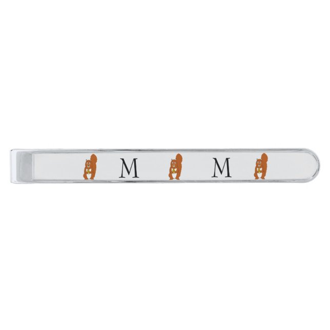 Red Squirrel Design Monogrammed Silver Finish Tie Bar (Front)