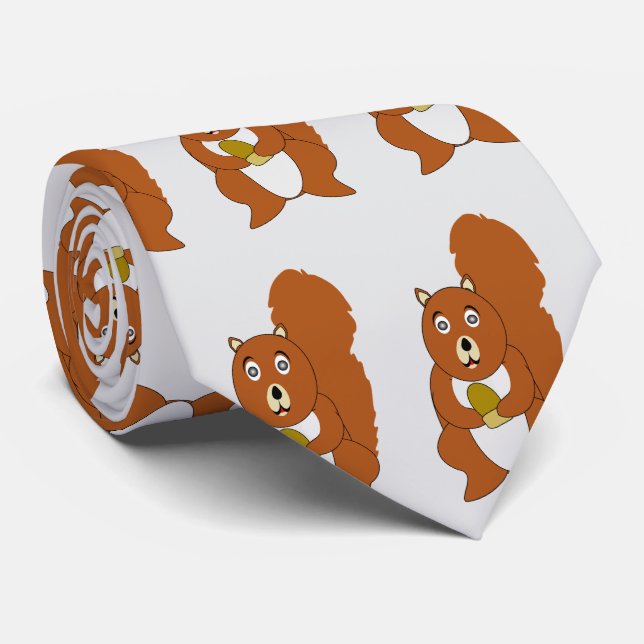 Red Squirrel Design Neck Tie (Rolled)