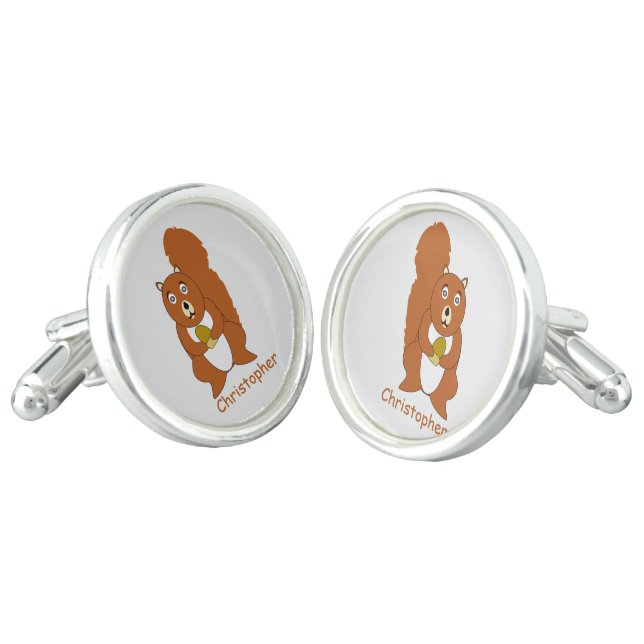 Red Squirrel Design Personalised Cufflinks (Angled)