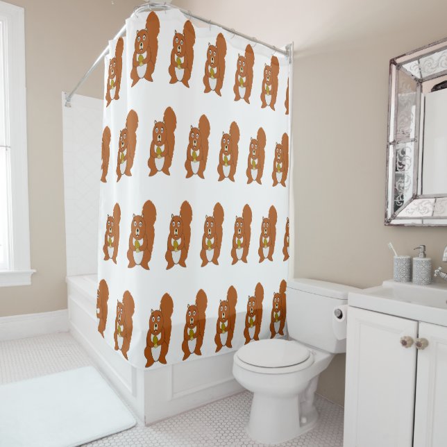 Red Squirrel Design Shower Curtain (In Situ)