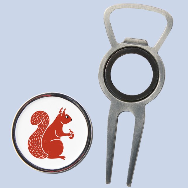 Red Squirrel Divot Tool (Red squirrel golf divot tool with marker and bottle opener)