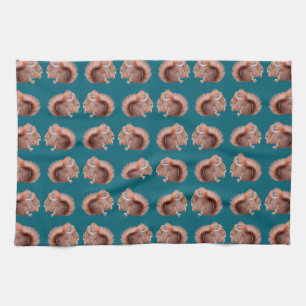 Red Squirrel Frenzy Kitchen Towel