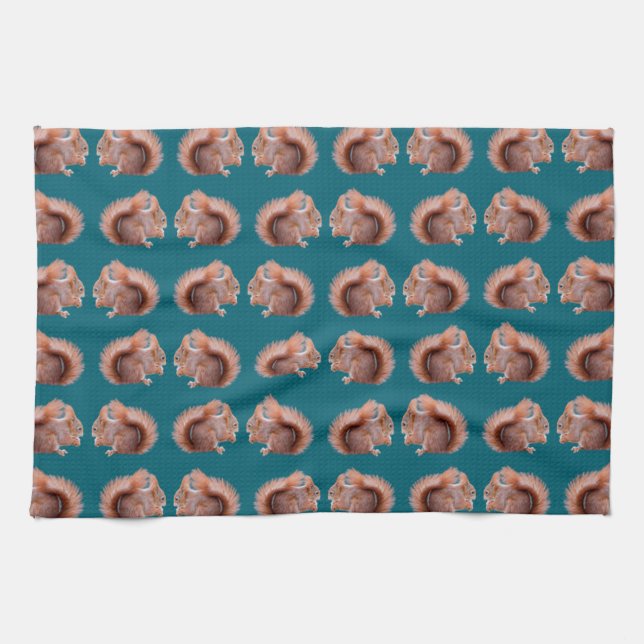 Red Squirrel Frenzy Kitchen Towel (Horizontal)
