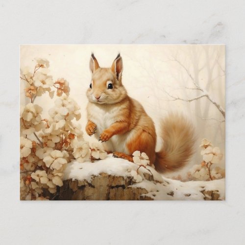 Red Squirrel in a Snowy Forest Postcard