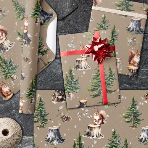 Red Squirrel In A Snowy Woodland Forest Holiday Wrapping Paper