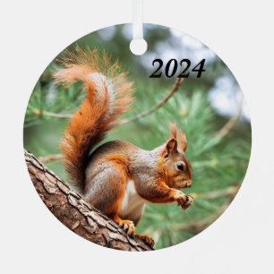Red Squirrel in a Tree Metal Ornament
