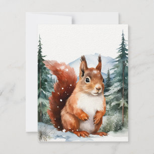 Red Squirrel In A Woodland Forest Watercolor Note Card