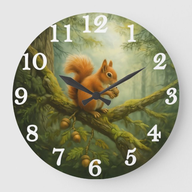 Red squirrel in enchanted woodland large clock (Front)