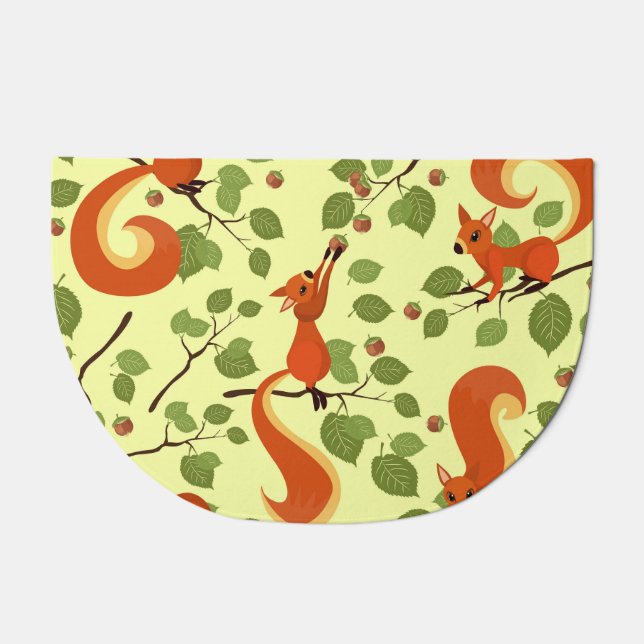 Red squirrel in hazel branches. doormat (Front)