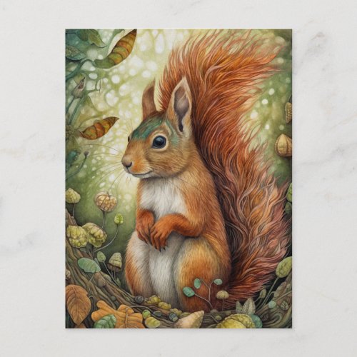 Red Squirrel In The Forest Art Postcard
