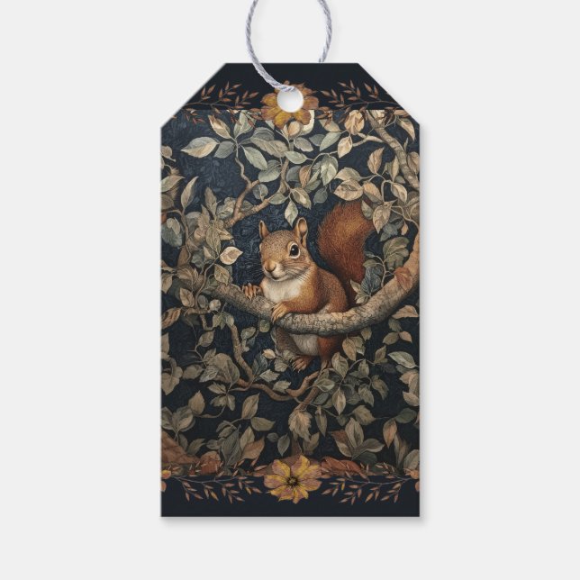 Red Squirrel in the Style of William Morris Gift Tags (Front)