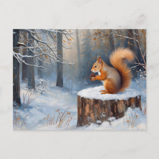 Red Squirrel in the Winter Snow Forest Postcard