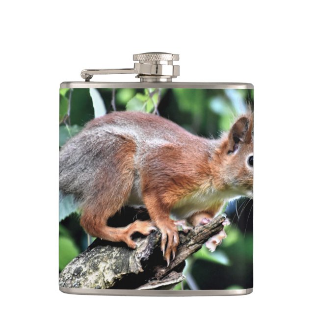 Red Squirrel in Tree Flask (Front)