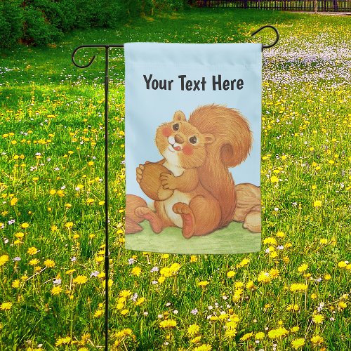 Red Squirrel Licking lips in Grass Stash of Nuts Garden Flag