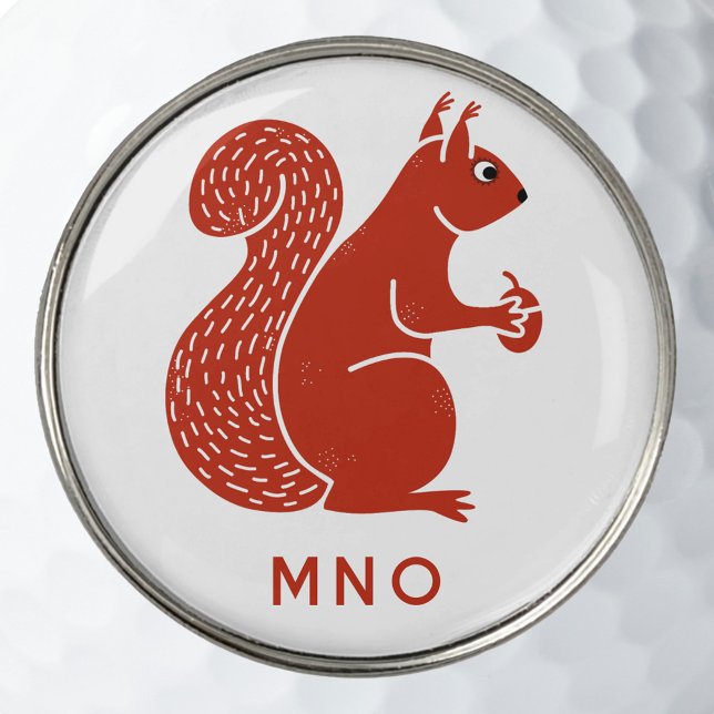 Red Squirrel Monogram Personalized Golf Ball Marker (Red squirrel personalized monogram initials golf ball marker for wildlife and animal lovers)