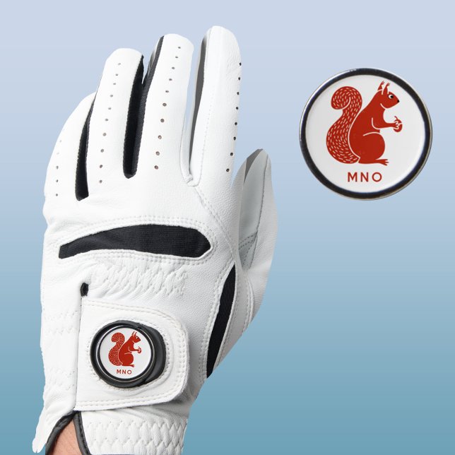 Red Squirrel Monogram Personalized Golf Glove (Red squirrel personalized monogram initials golf glove with marker for wildlife and animal lovers)