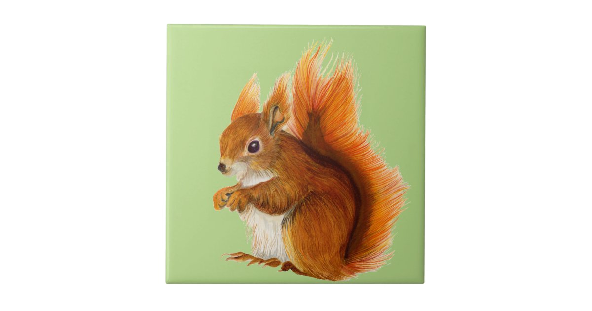 Red Squirrel Painted In Watercolor Wildlife Art Tile Zazzle Com