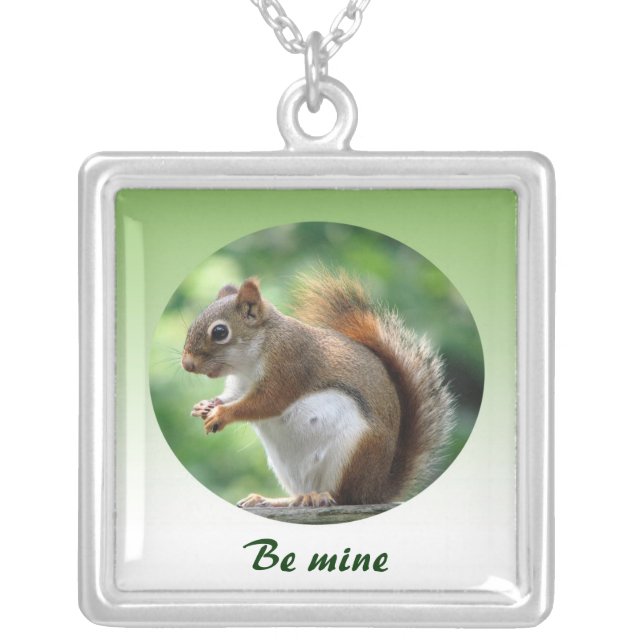Red Squirrel Valentine Silver Plated Necklace (Front)