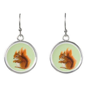 Red Squirrel Watercolor Painting Earrings