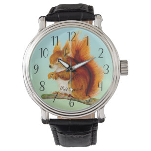 Red Squirrel Watercolor Painting Watch