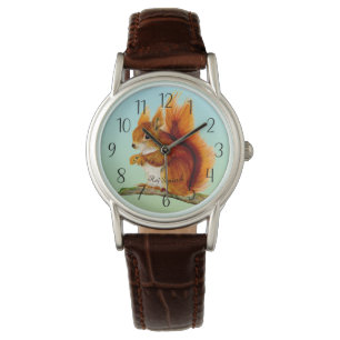 Red Squirrel Watercolor Painting Watch