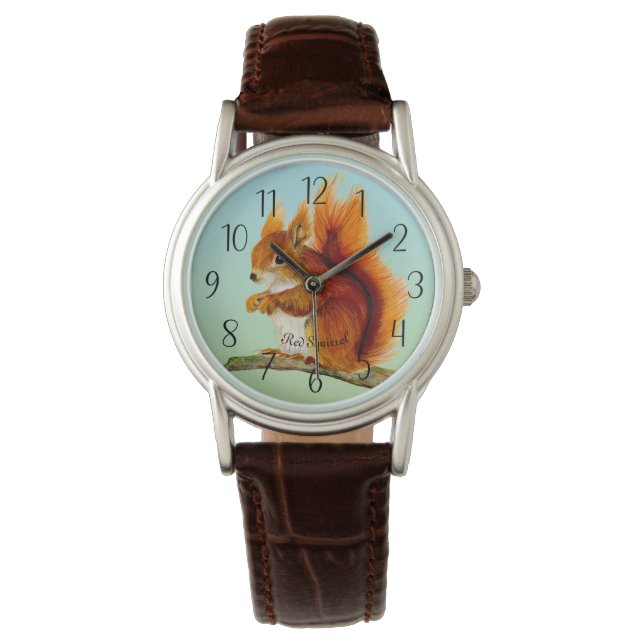 Red Squirrel Watercolor Painting Watch (Front)